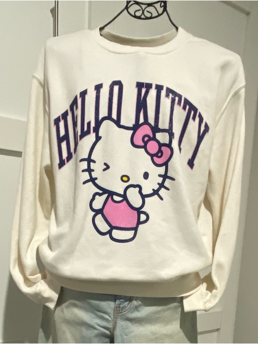 Hello Kitty Cream Sweatshirt with Pink and Navy Graphic